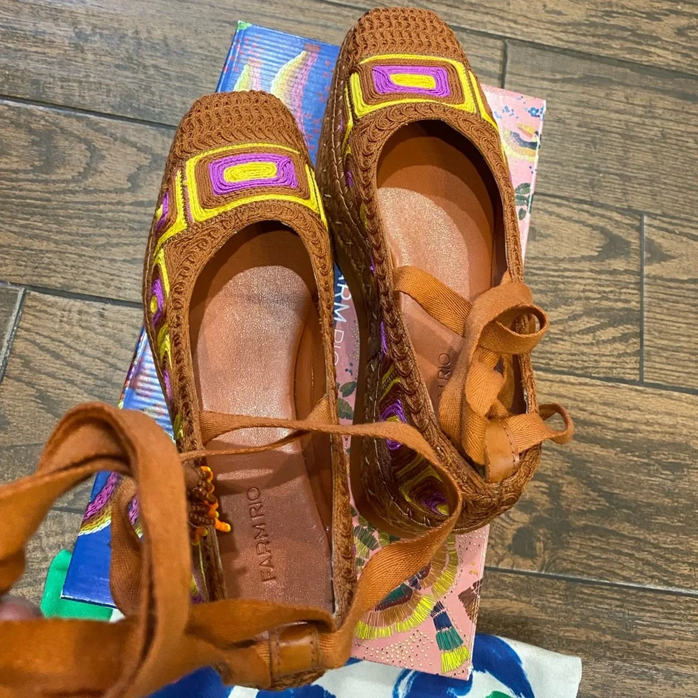 FARM Rio Brown Platform Espadrilles with Yellow & Purple Accents - Picture 6 of 16
